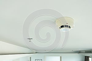 smoke detector and fire sprinkler on ceiling, fire alarming system and security system at home property for safety domestic life.