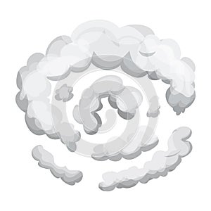 Smoke dust explosion in cartoon style isolated on white background. Frame, game asset. Abstract gray cloud, gas, motion