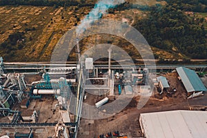 Smoke ejection from a woodworking pipe, top view.