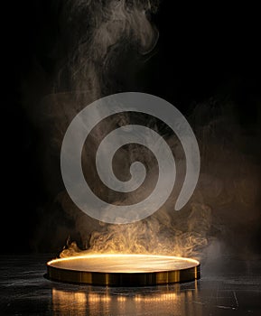 Smoke Emitting From Round Object on Gold Podium