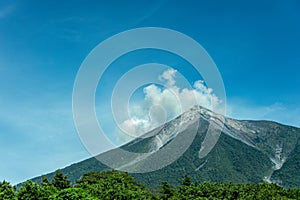 Smoke erupts from De Fuego volcano, La Antigua, Guatemala photo