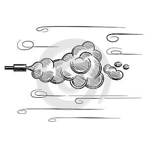 Smoke from the exhaust pipe of the car, sketch. Hand-drawn sketch vector isolatedd