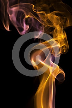 Smoke, through extreme bends, flowing up, colorful