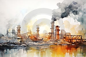 Smoke factory plant energy ecology pollution industrial chimney refinery production