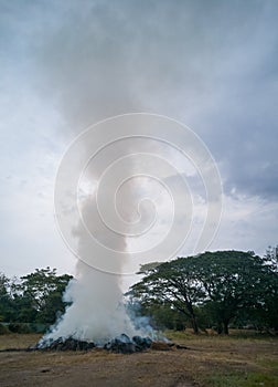 Smoke from the fire caused by the burning.