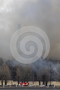 Smoke from a fire in a textile factory