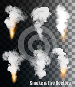 Smoke and fire vectors on transparent background.