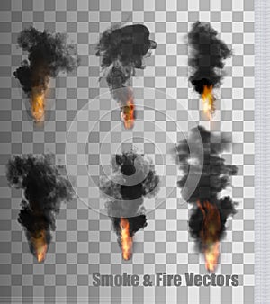 Smoke and fire vectors on transparent background