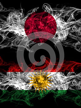 Smoke flags of Japan, Japanese and Kurdistan, Kurdish, Kurds