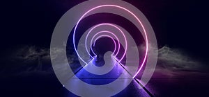 Smoke Fog Cyber Virtual |Blue Purple Spiral Corridor Laser Neon Glowing Sci Fi Futuristic Warehouse Grunge Concrete Stage Room