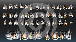 Smoke font with fire. Smoky letters and numbers. Alphabet. Smoke burning vector font