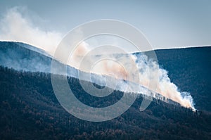 Smoke from a forest fire in Shenandoah National Park, Virginia.