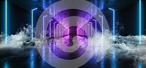 Smoke Future Neon Lights Graphic Glowing Purple Blue Vibrant Virtual Sci Fi Futuristic Tunnel Studio Stage Construction Garage