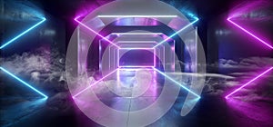 Smoke Futuristic  Sci Fi Laser Neon Shapes Glowing Light Vibrant Purple Blue Stage NIght Club Background Grunge Concrete Dark