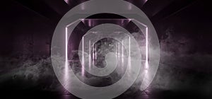 Smoke Futuristic Sci Fi Purple Elegant Graphic Background Dark Reflective Grunge Concrete Alien Spaceship Tunnel Corridor Hall