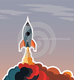 smoke of the launch pad Shuttle flies into space