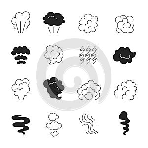 Smoke line icon. Steam smell and smoking clouds stylized symbols silhouette vector pictures isolated