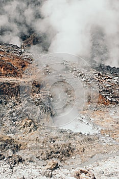 smoke from a mountain crater