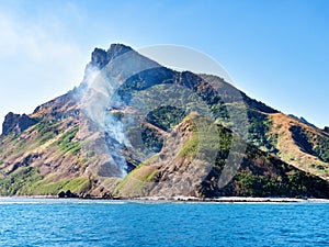 Smoke on a mountain on a tropical island