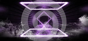 Smoke Neon Dark Stage Construction Glow Purple Violet Retro Modern Sci Fi Futuristic Future Tunnel Corridor Hallway Grunge