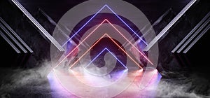 Smoke Neon Purple Red Pink Glowing Triangle Sci Fi Futuristic Virtual Spaceship Abstract Triangle Glossy Metal Concrete Grunge