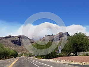Smoke plume from huge Arizona wildfire - Catalina Mountains, Tucson