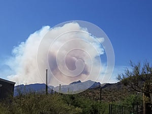Smoke plume from huge Arizona wildfire - Catalina Mountains, Tucson