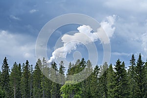 Smoke plume from industry emitting greenhouse gas into the atmosphere