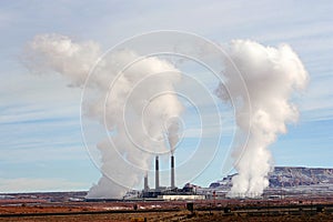 Smoke plumes of the Navajo Generating Station, Page, Arizona