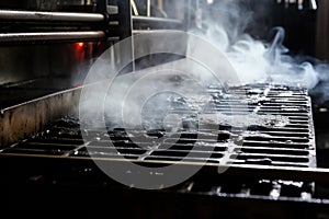 smoke rising while grates getting scrubbed