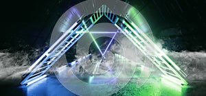 Smoke Sci Fi Futuristic  Technology Schematic Motherboard Matrix Chip Reflective Gate Portal Neon Glowing Triangle Laser Blue