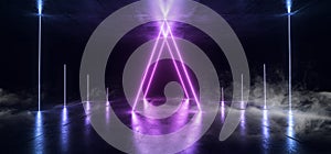 Smoke Sci Fi Neon Triangle Glowing Lights Blue Purple Laser Lines Cables Plugs Floor Lasers Studio Stage Show Night Retro