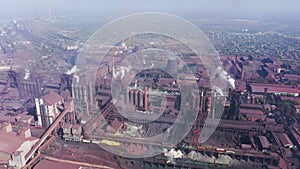 Smoke and soot from a metallurgical plant. Aerial view