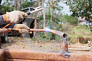 Smoke and sparks from welding steel