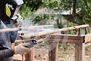 Smoke and sparks from welding steel