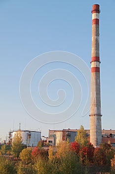 Smoke stack on the fabric in Russia, autumn