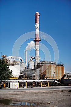 The smoke stack at a phosphate factory