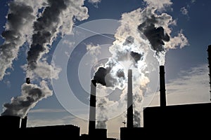 Smoke stacks at coal burning power plant