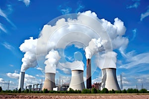 smoke stacks emitting fumes from a coal power plant