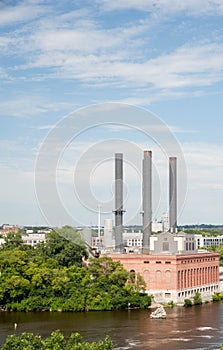 Smoke stacks on the river