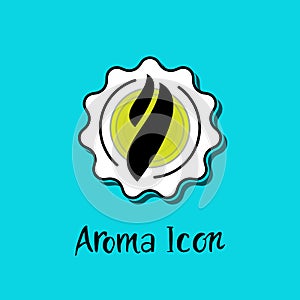 Smoke steam aroma inside star badge vector icon