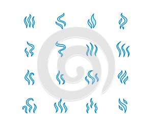 Smoke, steam flat line icons. Fumes shapes, aroma smell heat illustrations. Evaporation vector signs