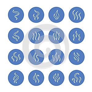 Smoke, steam flat line icons. Fumes shapes, aroma smell heat illustrations. Evaporation vector signs