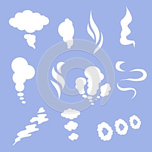 Smoke and steam silhouette icons.