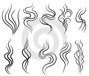 Smoke and steam smell lines, gas icon, aroma flow