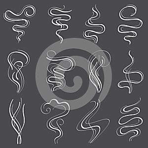 Smoke steam vector set. Smell and fumes line icons isolated on white