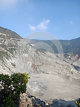 smoke and sulphurous odor in the crater of Tangkuban Boat volcano