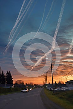 smoke trails left by skywriting airplanes photo