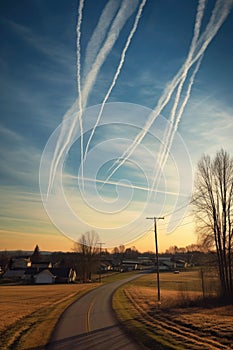smoke trails left by skywriting airplanes photo