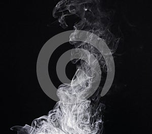 Smoke, vape and gas on black background with creative texture, mockup and abstract art, pattern or wind design. Smoking
